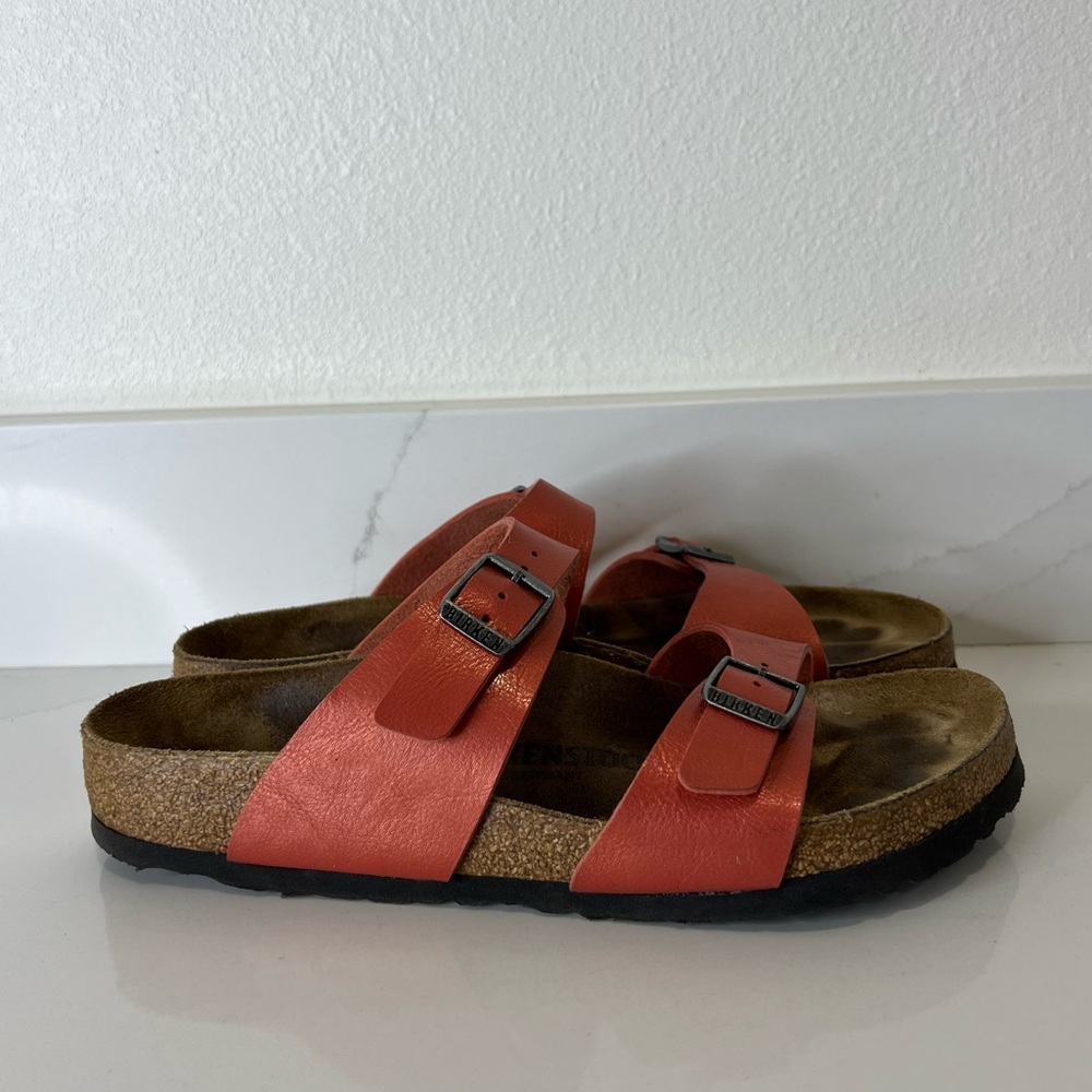 Birkenstock Women's Red Cross Strap Comfort Sandals Cork Footbed Size 40